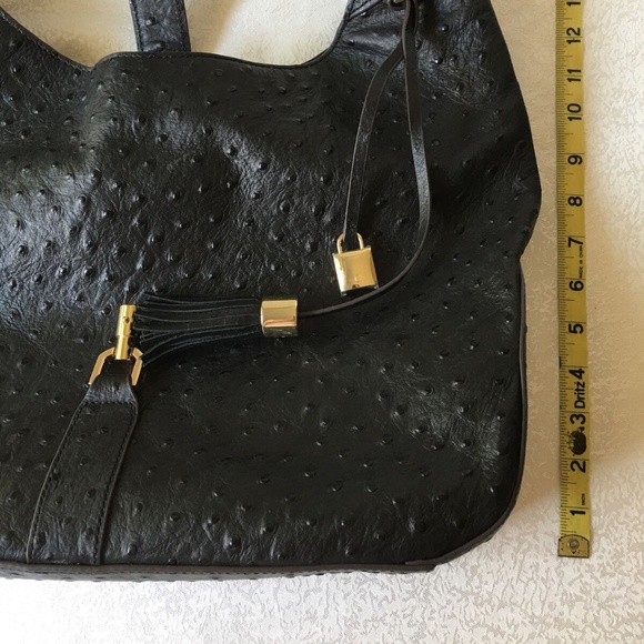 GILI Hobo Style Handbag Black Leather Ostrich Embossed Shoulder Bag Purse - Picture 8 of 10